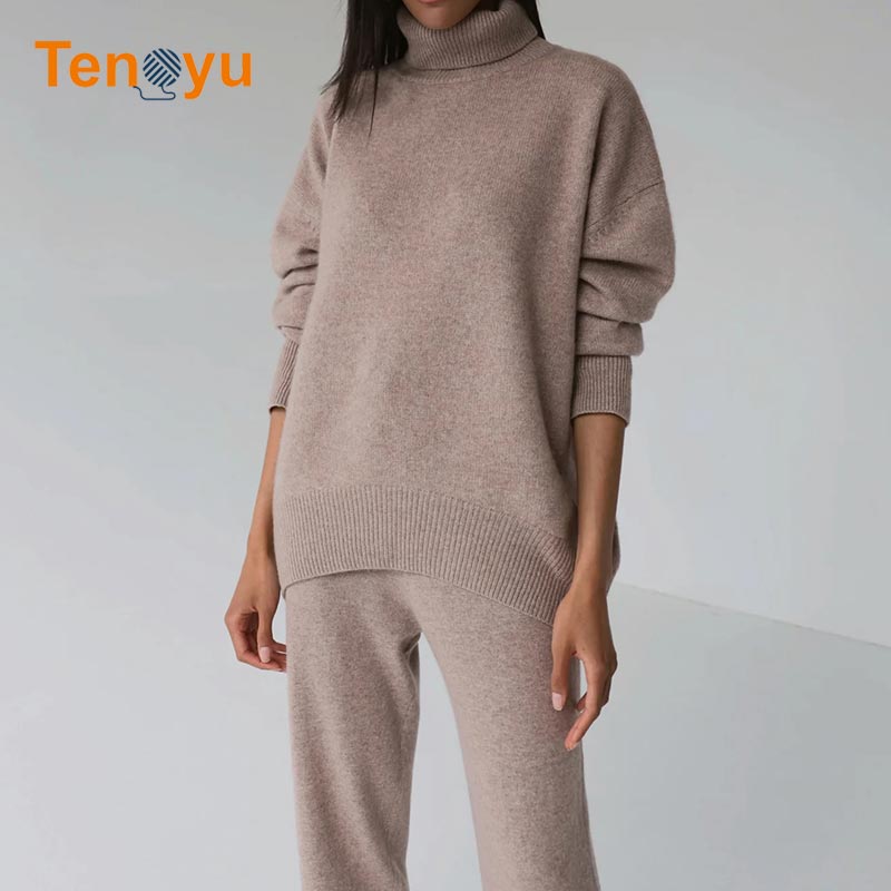 OEM/ODM Custom Turtleneck Cashmere Knit Sweater Set