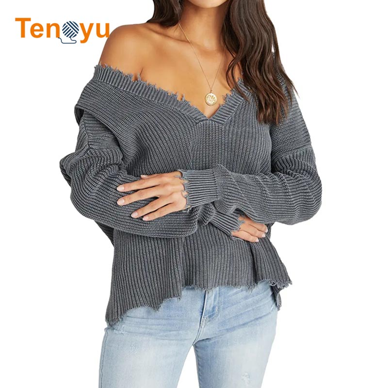 OEM/ODM Loose Knit V-Neck Women's Cropped Sweater