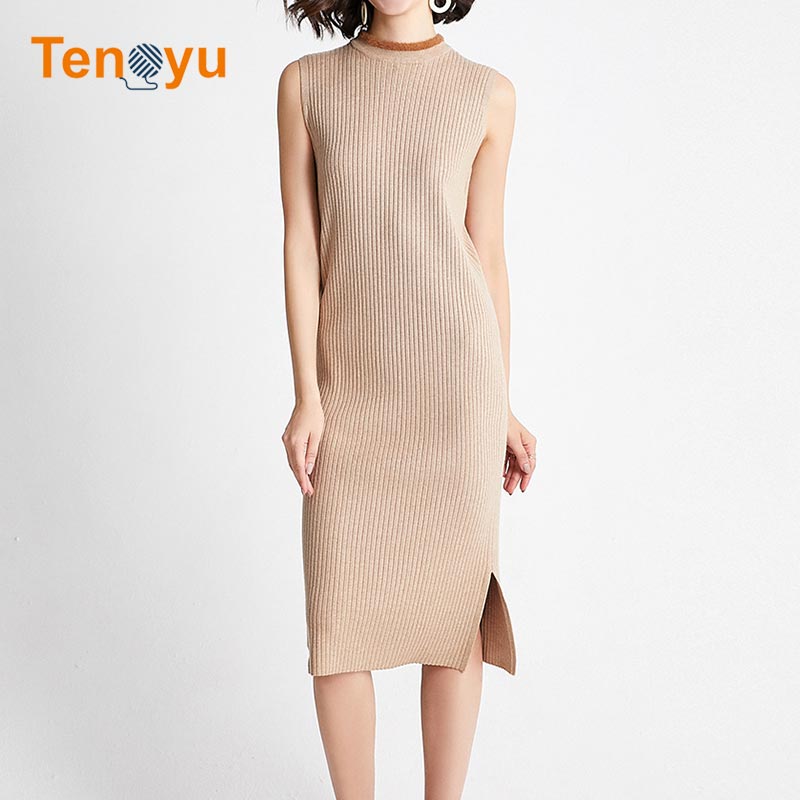 OEM/ODM Ribbed Stretch Sleeveless Sweater Dress