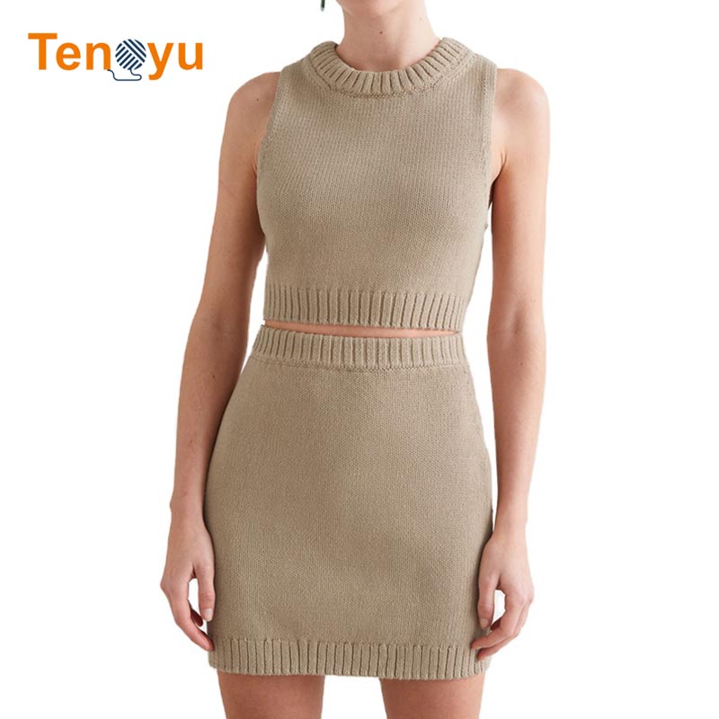 OEM/ODM Women Knit 2 Piece Sleeveless Sweater Set