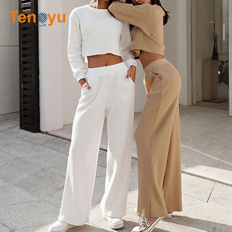 OEM/ODM Custom Women Two Piece Rib Knit Sweater Set