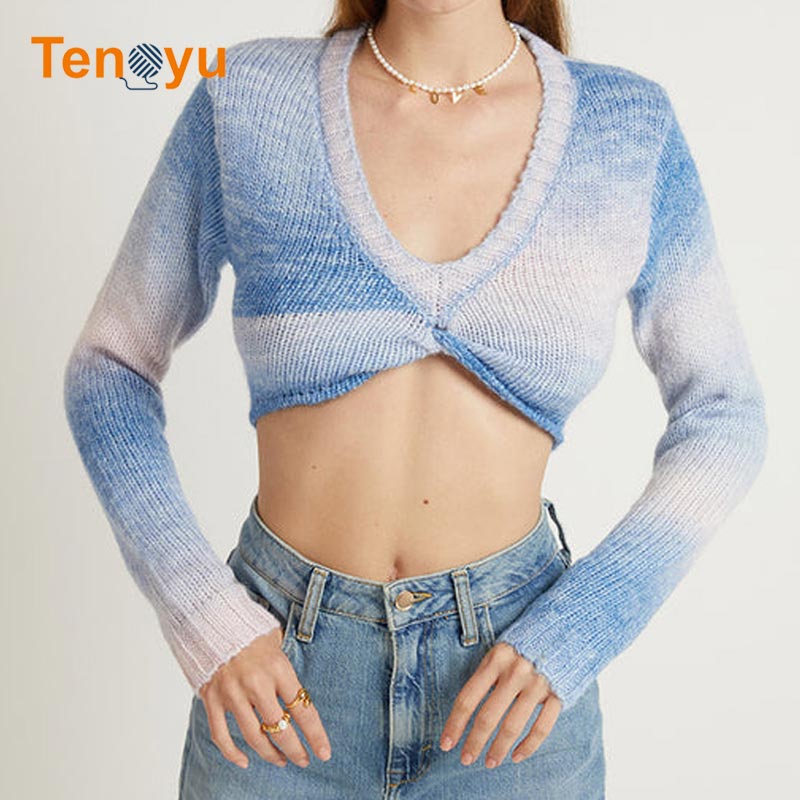 OEM/ODM 100% Cotton Knit Cropped Women's Sweater