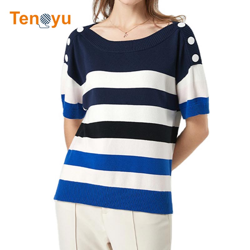 OEM/ODM Summer Striped Short-Sleeved Knitted Sweater