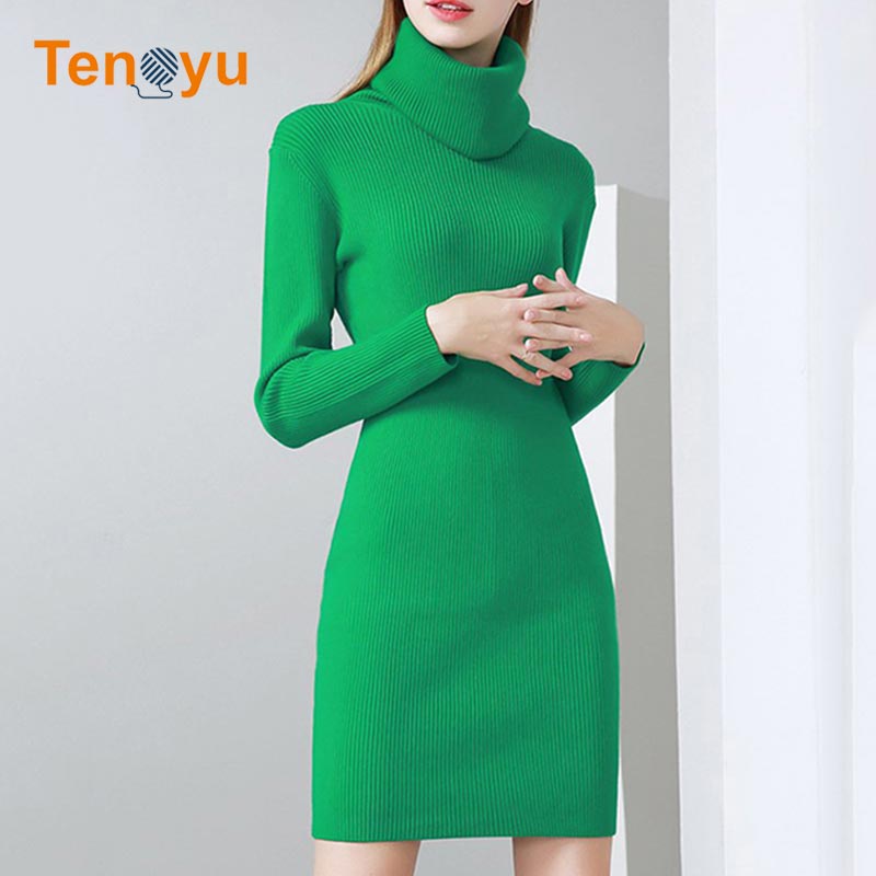 OEM/ODM Turtleneck Fluffy Winter Warm Sweater Dress