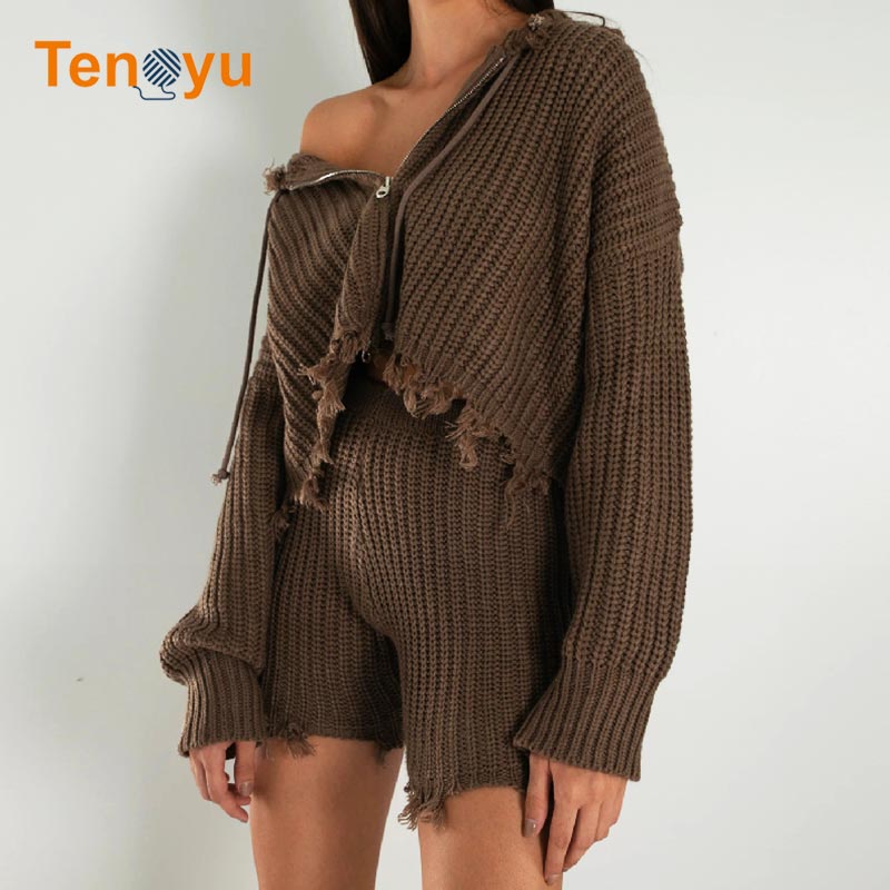 OEM/ODM Custom Women Cropped Rib Knit Sweater Set