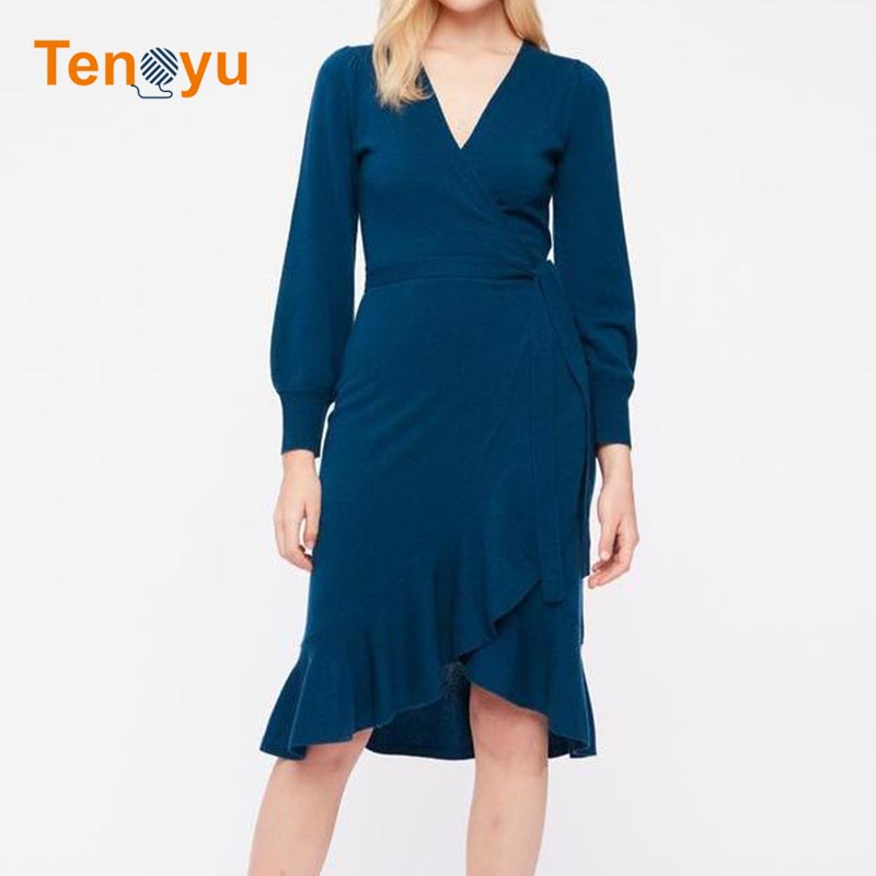 OEM/ODM Custom Fashion Long Sleeve Knit Sweater Dress