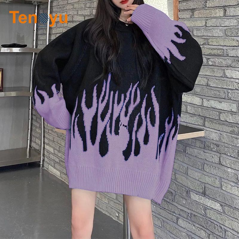 OEM/ODM New Hip Hop Flame Jacquard Women's Sweater