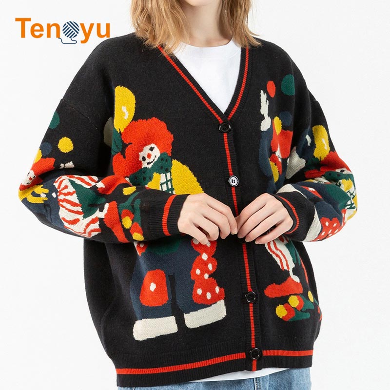 Oem/odm Latest Design Women Colorful Jacquard Cardigan