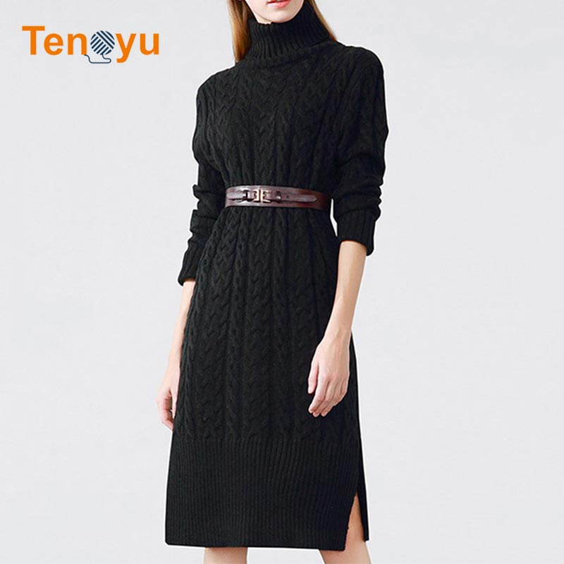 OEM/ODM Turtleneck Knitted Winter Warm Sweater Dress