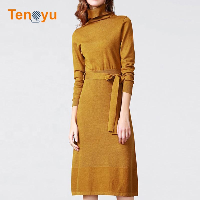 OEM/ODM Long Fashionable Tight Turtleneck Knitted Dress