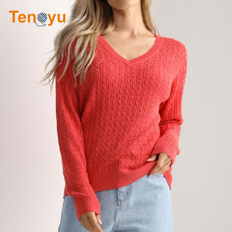 OEM/ODM V-Neck Long Sleeve Pullover Women Sweater