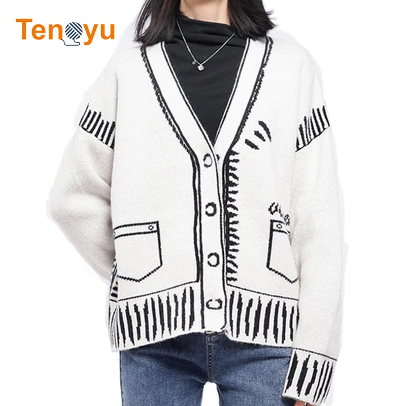 OEM/ODM Embroidered Knit Simple Jacquard Cardigan Sweater