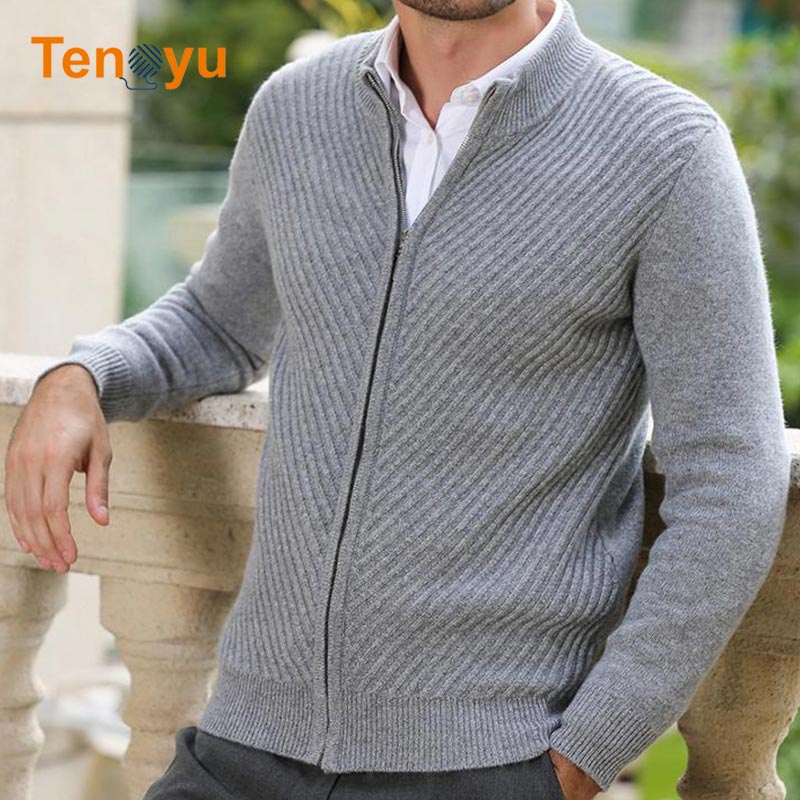 OEM/ODM Men Front Zip Cashmere Rib Cardigan Sweater