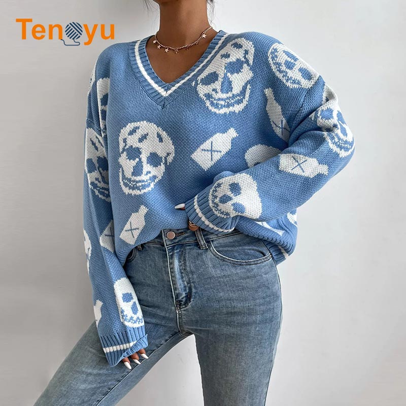 OEM/ODM Custom Skull Knit Women's Jacquard Sweater