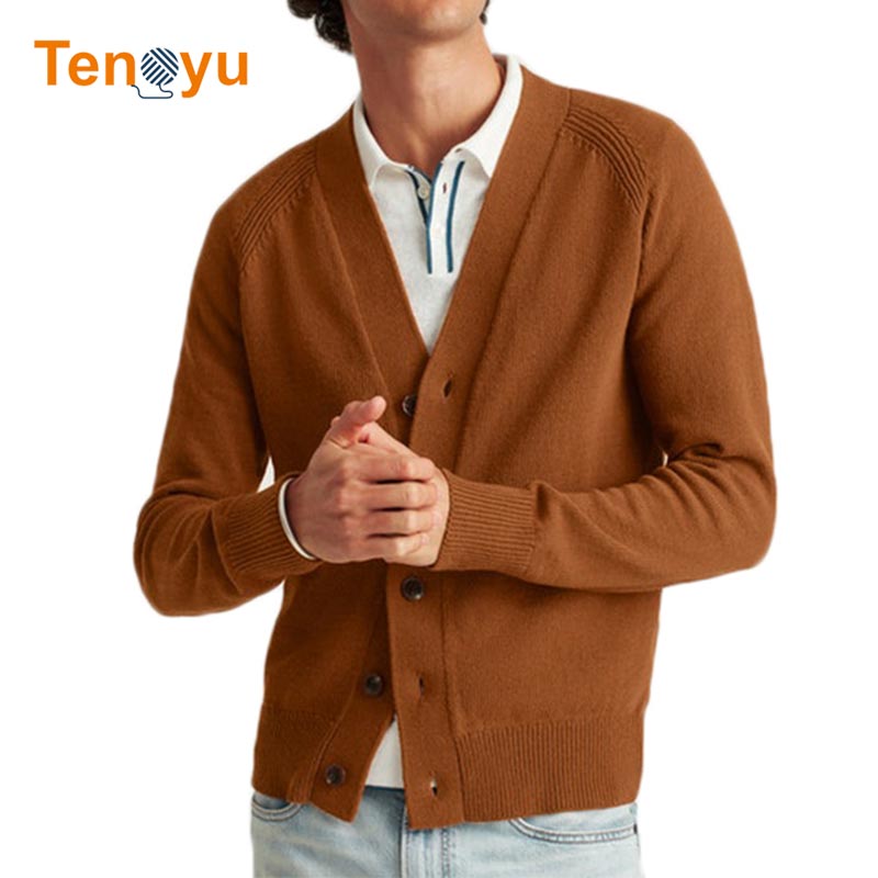 OEM/ODM Custom Brown Knit Button Cardigan Sweater