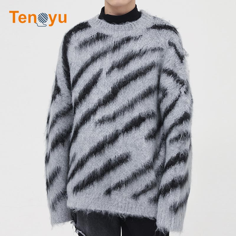 OEM/ODM Leopard Print Mohair Knit Men Pullover Sweater