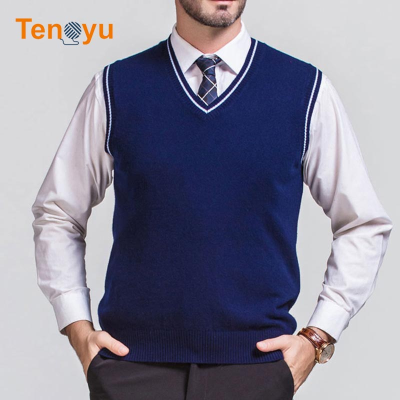 OEM/ODM Custom Men V-Neck Knit Wool Sweater Vest