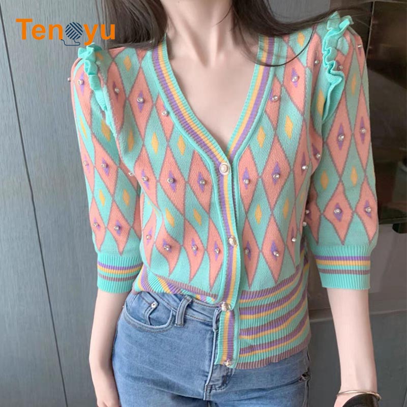 OEM/ODM Colorful Ladies Cardigan V-Neck Sweater