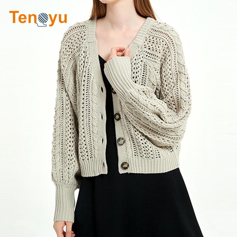 OEM/ODM Custom Size Ladies Cutout Knit Cardigan