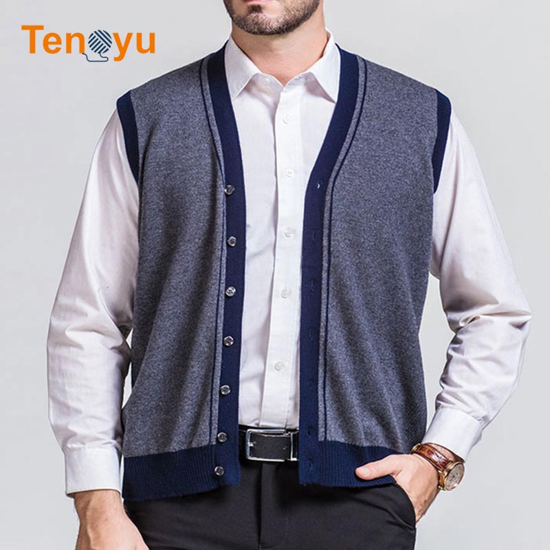 OEM/ODM Sleeveless Vest Men Button Cashmere Sweater