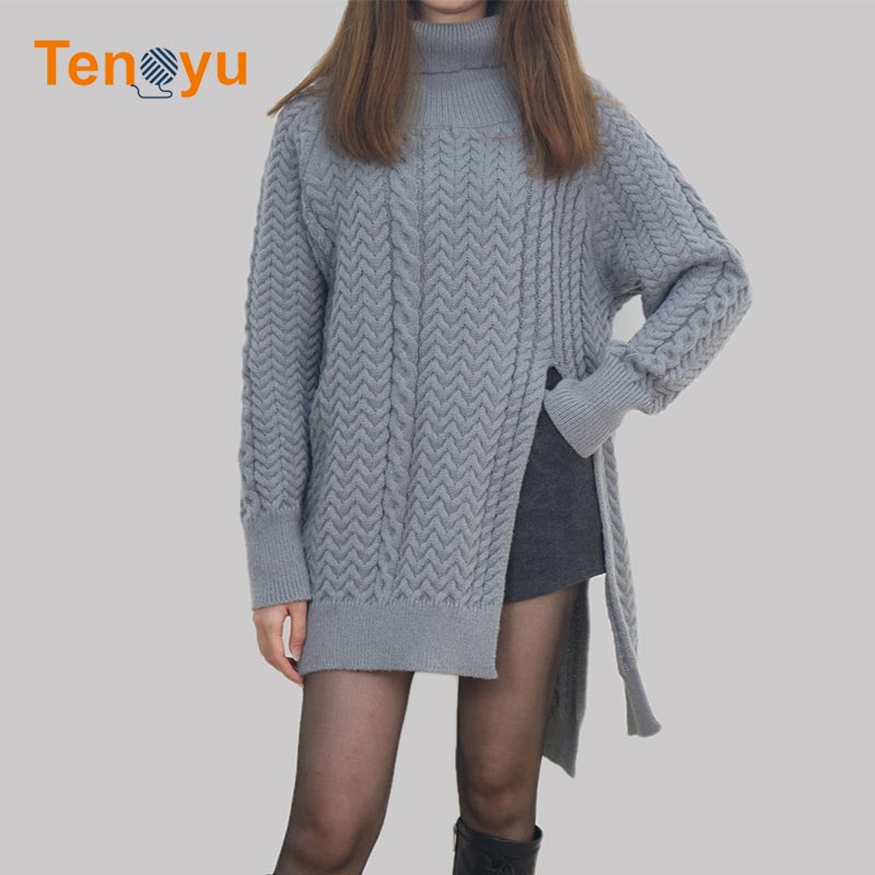 OEM/ODM Long Sleeve Side Slit Pullover Turtleneck