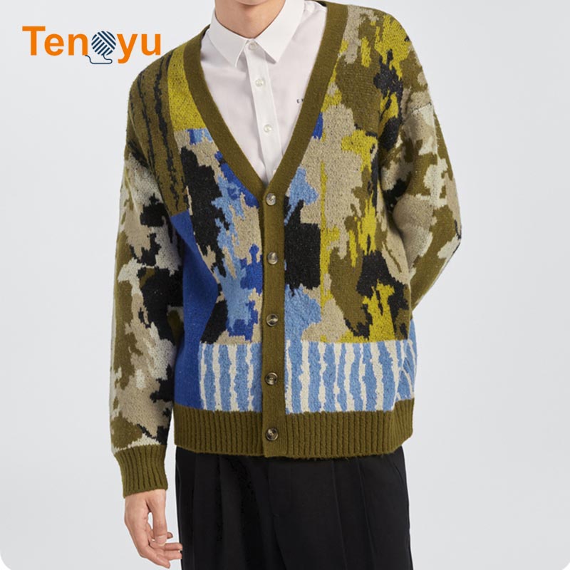 OEM/ODM Custom Long Sleeve Knit Jacquard Men Sweater