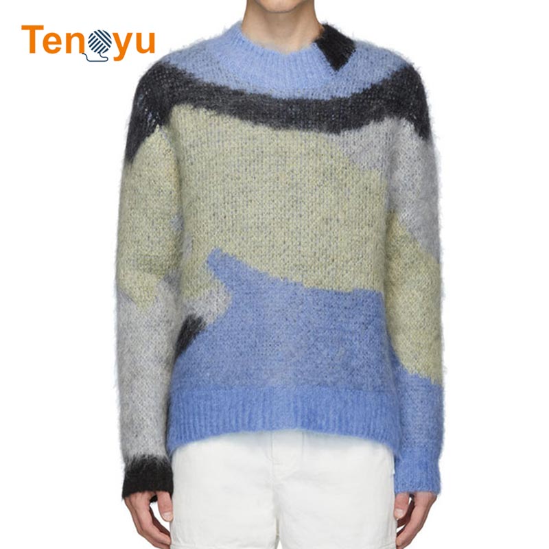 OEM/ODM Crew Neck Jacquard Mohair Knitted Sweater