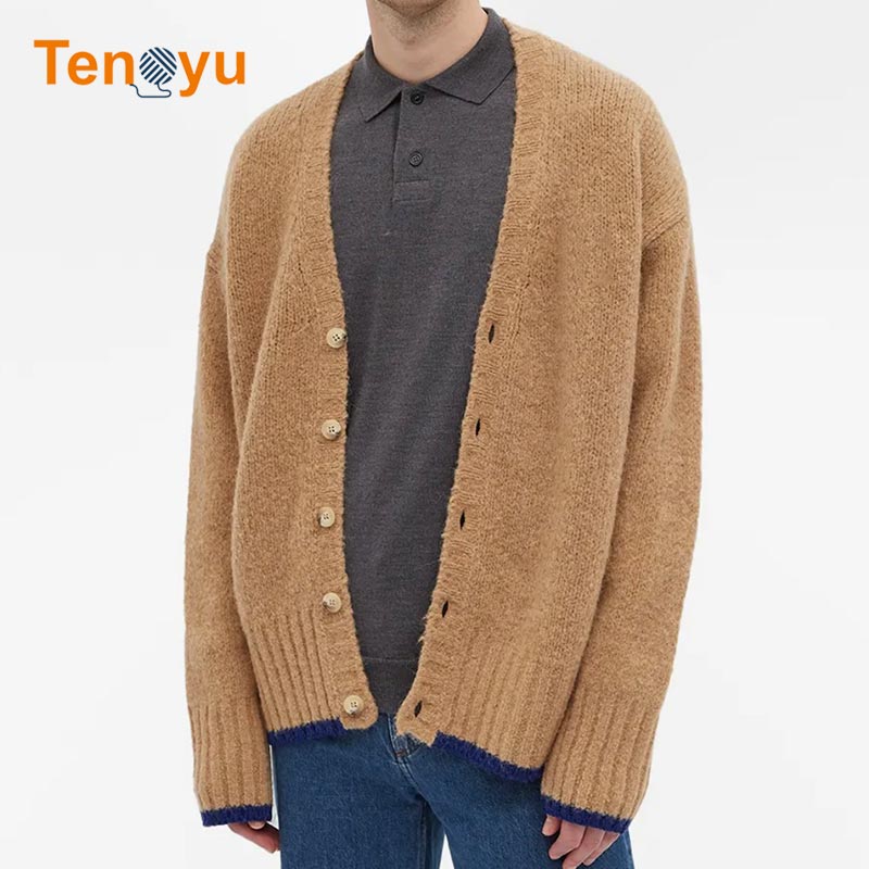 OEM/ODM Custom Logo Brown Knitted Cardigan Sweater