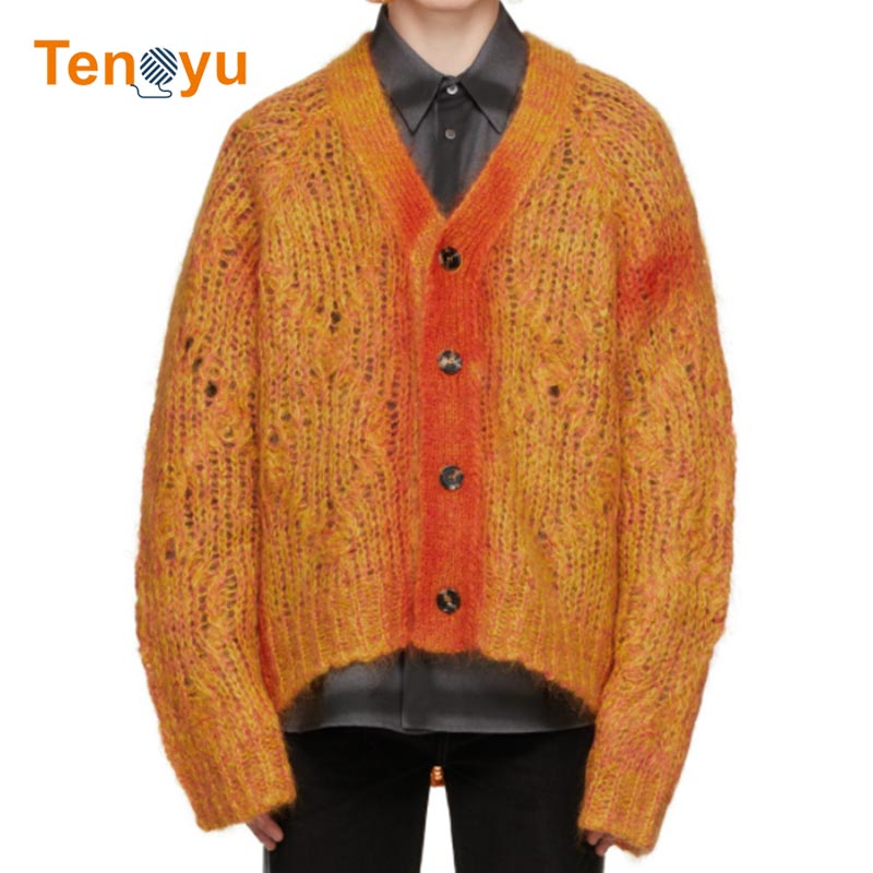 OEM/ODM Loose Knit Mohair Wool Men Cardigan Sweater