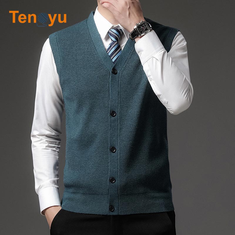 OEM/ODM Autumn Men V-Neck Warm Wool Sweater Vest