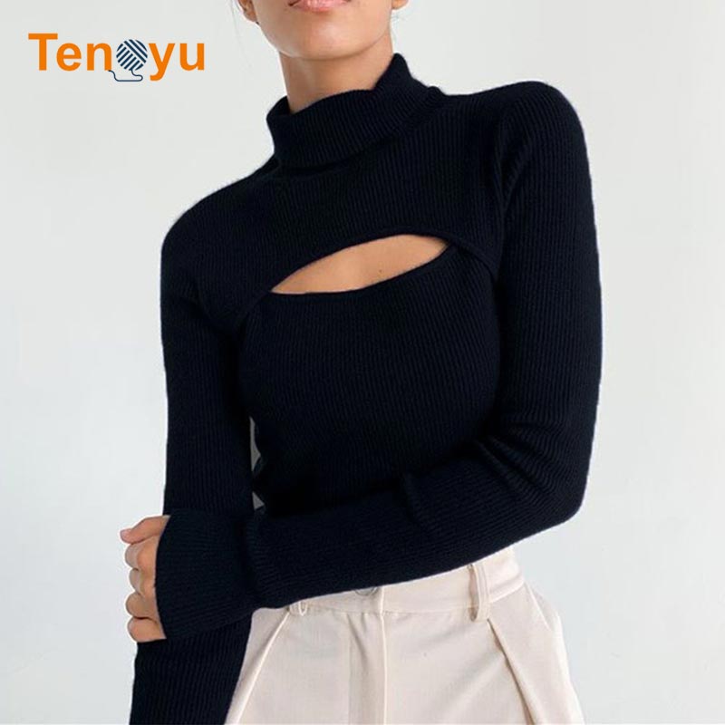 OEM/ODM Knit Turtleneck Women's Cutout Body Sweater