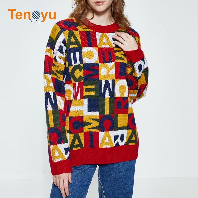 OEM/ODM Custom Crewneck Letter Jacquard Sweater