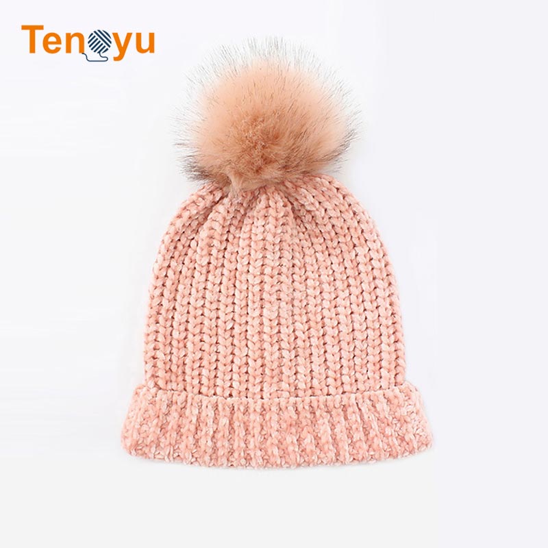 OEM/ODM Custom Soft Faux Fur Women Knit Beanie Hat