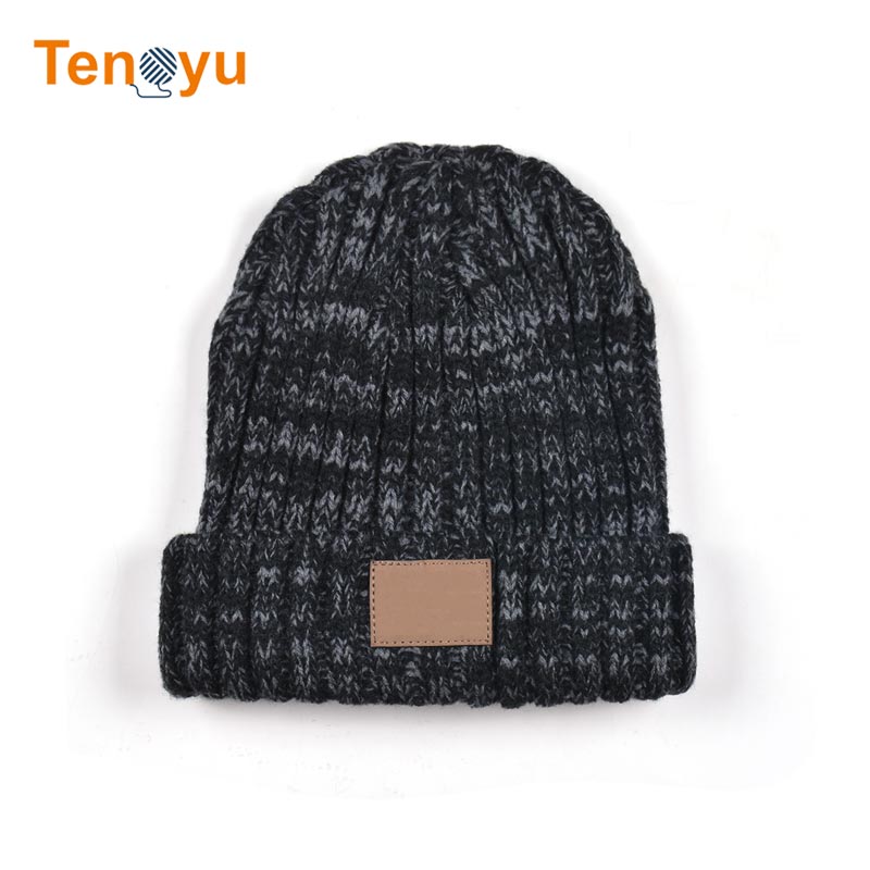 OEM/ODM Custom Winter Strap Leather Knit Beanie Hat