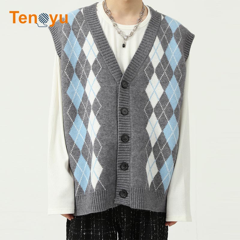 OEM/ODM Winter Knit Jacquard Cardigan Sweater Vest