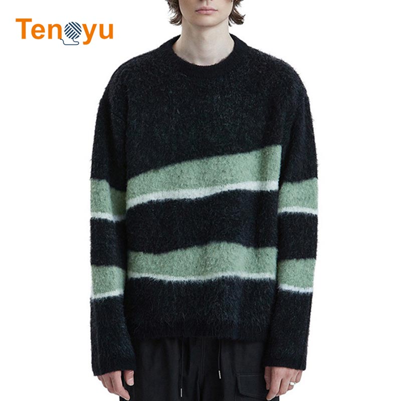 OEM/ODM Custom Men Mohair Jacquard Knitted Sweater