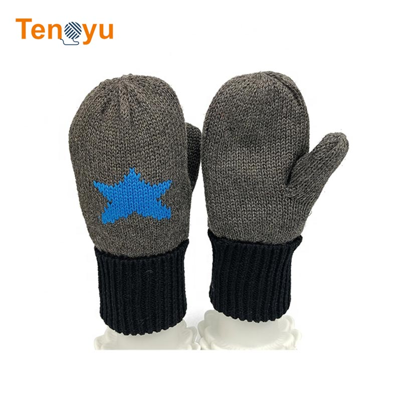 OEM/ODM 100% Cotton Jacquard Star Kids Knit Gloves