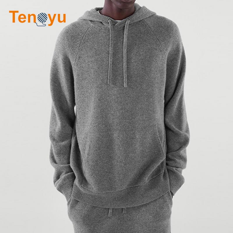 OEM/ODM Men Fall Knit 100% Cashmere Hooded Sweater